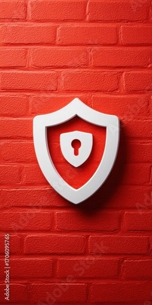 Fototapeta Cybersecurity Symbol - Simple Firewall Icon on Red-Brick Background with Copy Space for Data Protection Concepts