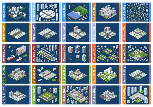 Fototapeta Modular city buildings representing urban infrastructure development growing