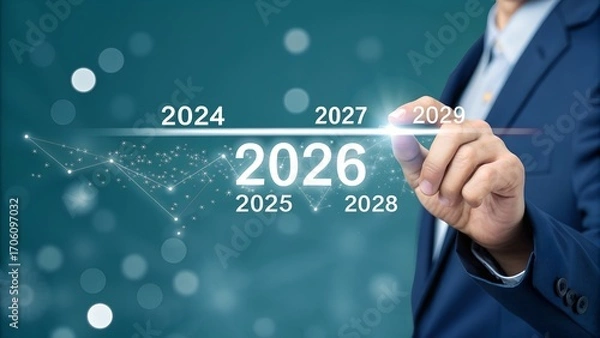 Fototapeta Strategic Vision 2026  Business Forecast Interface with Digital Timeline and Year