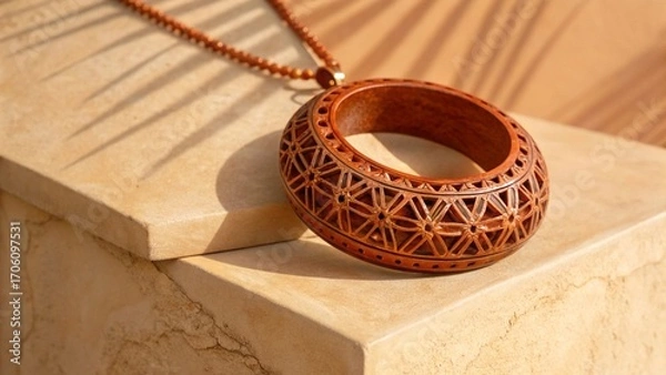 Fototapeta Close up view of a beautiful handmade bracelet made of natural materials.