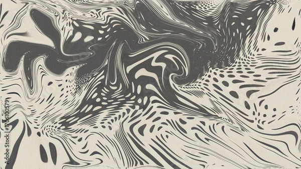 Fototapeta Abstract Swirls & Dots Monochrome Fluid Art Background Texture for Web Design & Print