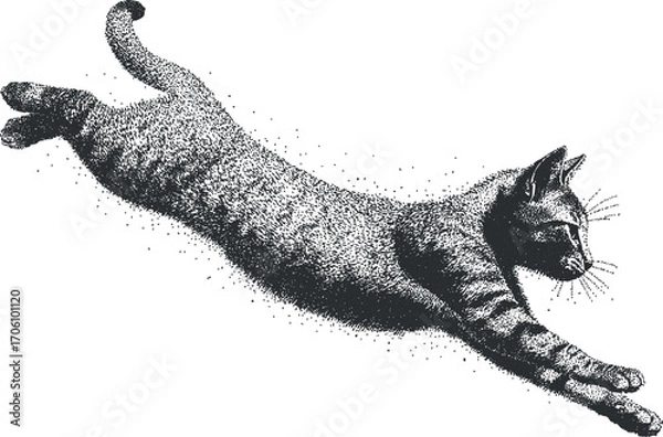 Fototapeta A detailed illustration of a cat leaping gracefully through the air in a playful pose.