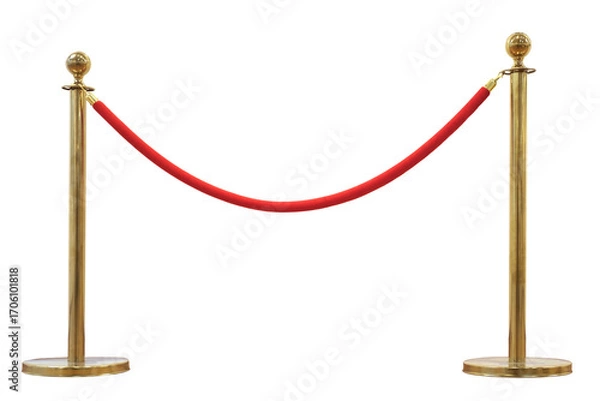 Fototapeta Golden barrier with red rope seamless line on a white background. Isolated