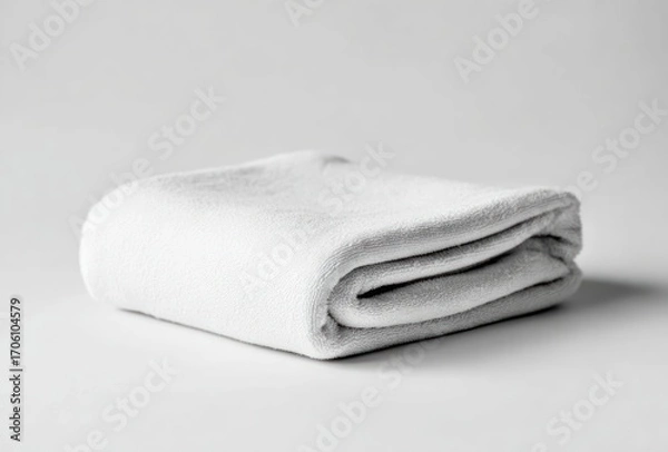 Obraz Neatly folded, soft white cloth is centered against a bright, neutral backdrop creating a minimalist aesthetic and highlighting subtle texture