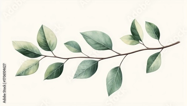 Fototapeta Hand Drawn Wedding Herb: Floral Branch With Elegant Leaves For Save The Date Card Invitations - Botanical Rustic Homeplant Design
