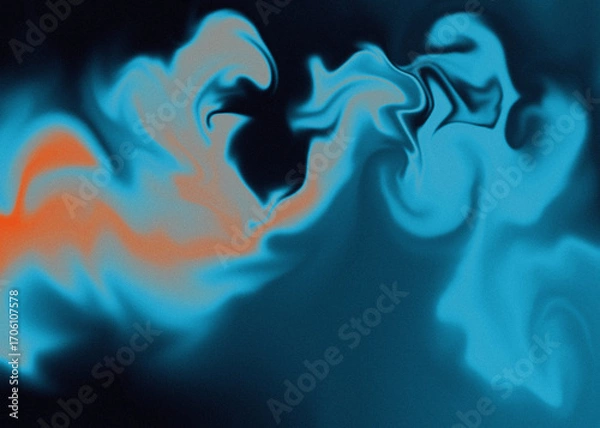 Fototapeta Abstract digital artwork featuring fluid swirling shapes in vibrant shades of blue and orange. Smooth color transitions create a dynamic flow with a hypnotic, dreamlike visual effect.