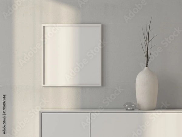 Fototapeta Square Art Frame Mockup on wall, 3d rendering