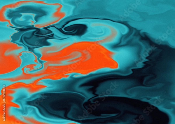Fototapeta Abstract digital artwork featuring fluid swirling shapes in vibrant shades of blue and orange. Smooth color transitions create a dynamic flow with a hypnotic, dreamlike visual effect.