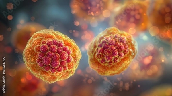 Fototapeta Human pathogenic viruses with detailed molecular surface structure, generative ai illustration