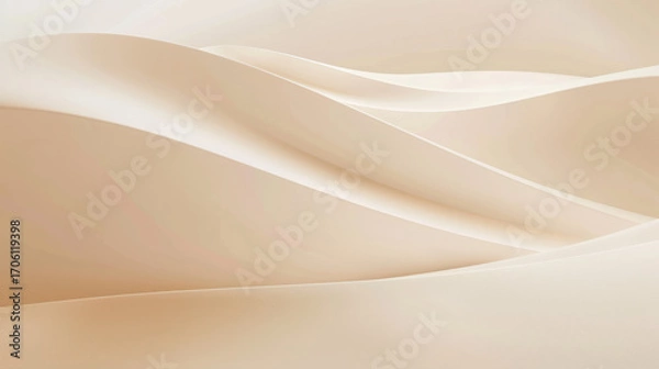 Fototapeta Minimalist beige abstract background, soft neutral tones, smooth gradients, gentle curves, wide empty copy space, clean modern design bridal fabric texture softness elegant wealth