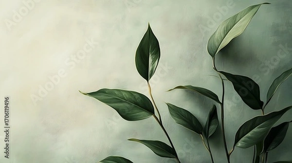 Obraz Vibrant Green Foliage Closeup with Textured Leaves in Natural Light and Detailed Vein-generative ai