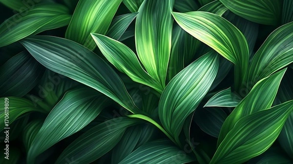 Obraz Vibrant Green Foliage Closeup with Textured Leaves in Natural Light and Detailed Vein-generative ai