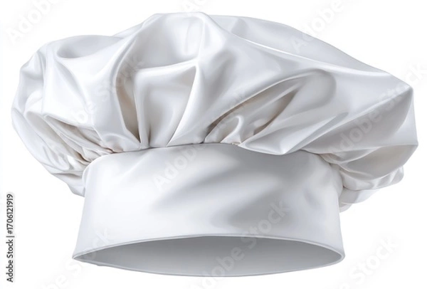 Fototapeta A pristine white chef's hat, neatly folded and presented on a plain white background with smooth, soft shadows