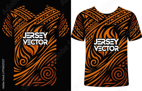 Fototapeta Tribal Jersey Vector Illustration with Polynesian Motif, Jersey Vector, T-shirt Template, traditional Polynesian, island, ethnic jersey vector.
