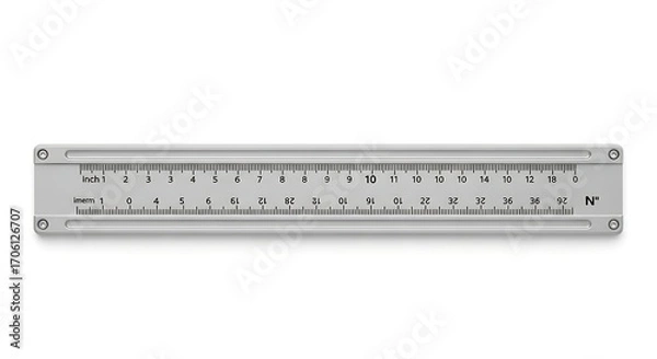 Fototapeta Precision Engineering - Detailed Metal Ruler with Clear Markings and Subtle Shadow.