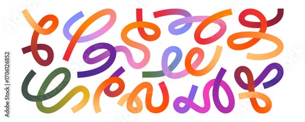 Obraz Simple Gradient Colorful Swirl Lines Set Composition. Elegant Vector Squiggle, Ribbon, Wave Design.