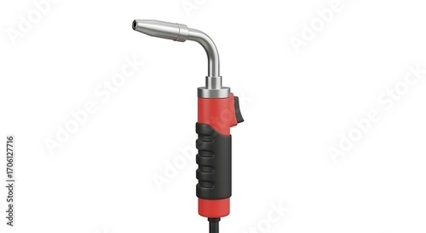 Fototapeta Ergonomic Red and Black MIG Welding Gun with Angled Metal Nozzle Isolated on a Clean White Background.