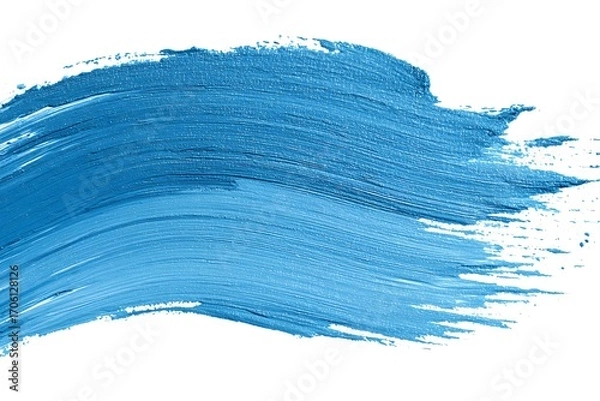 Fototapeta Electric blue brush stroke gliding across pure white background with soft edges and subtle texture 