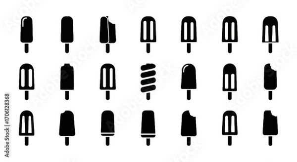 Fototapeta 20 Simple Black Popsicle Flat Icons On White Background for Graphic Design