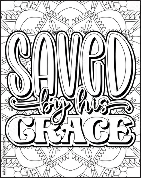 Fototapeta Bible Verse Quote Coloring Page for Adults. Christian Bible Coloring Page 