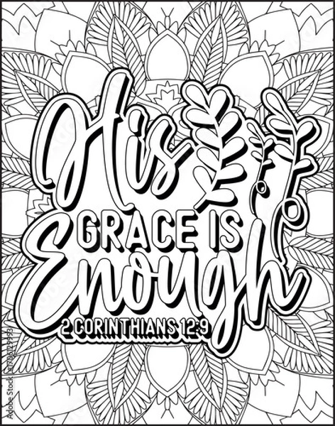 Fototapeta Bible Verse Quote Coloring Page for Adults. Christian Bible Coloring Page 