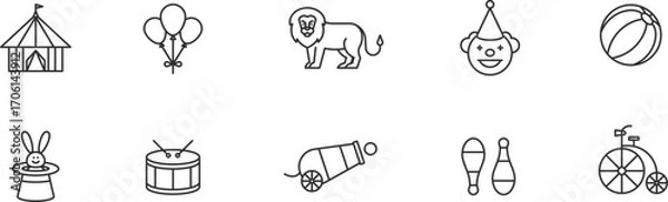 Obraz Comedy and Circus pixel perfect  Icon Set . Vector Illustration Editable stroke.
