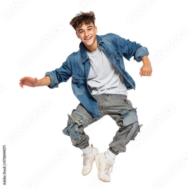 Obraz Energetic young man dancing on transparent background