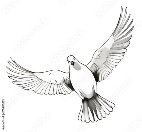 Fototapeta white dove flying isolated vector sketch illustration
