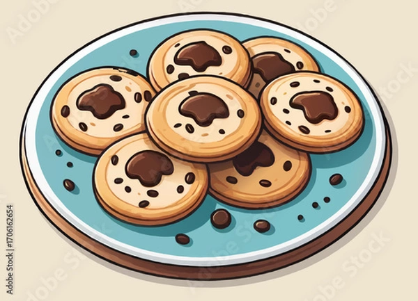 Fototapeta chocolate chip cookies on a plate vector illustration