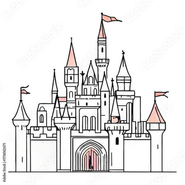 Fototapeta medieval castle outline sketch vector illustration