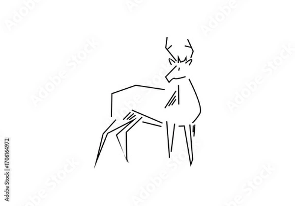 Fototapeta Deer flat line icon. Vector thin sign of reindeer  wild animal. 