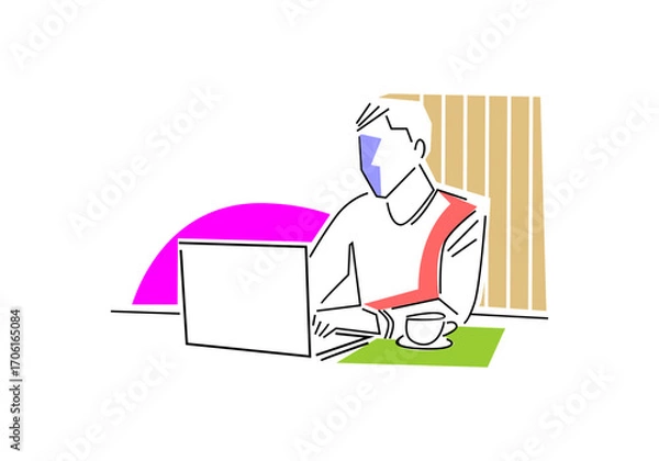 Fototapeta man sitting with laptop computer