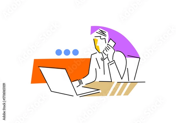 Fototapeta man sitting with laptop computer