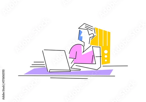 Fototapeta man sitting with laptop computer