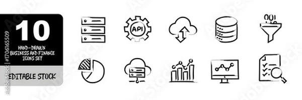 Fototapeta Hand-Drawn Data and Cloud Computing Icons – Analytics, API, Server, and Visualization Concepts