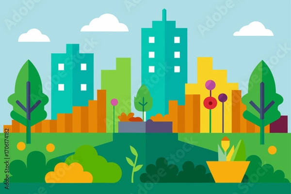 Obraz city landscape with trees