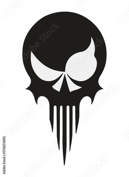 Fototapeta suspicious scary black skull shape symbol vector illustration, funny and scary suspicious black skull shape with one eye open wider than other