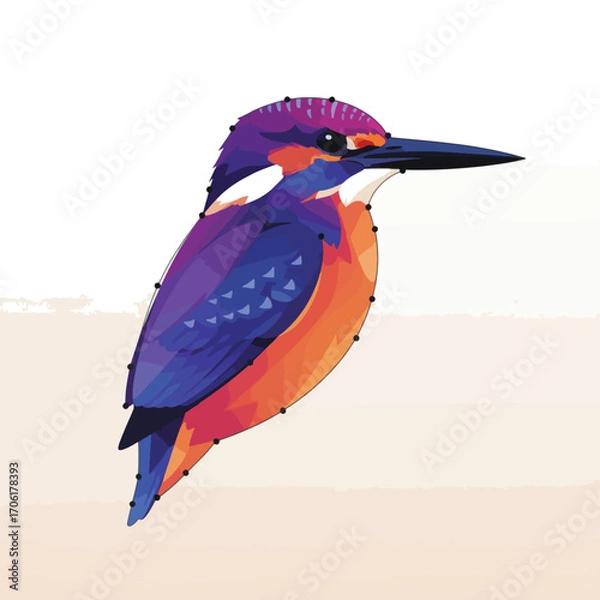 Fototapeta Colorful kingfisher bird with vibrant plumage isolated on white background