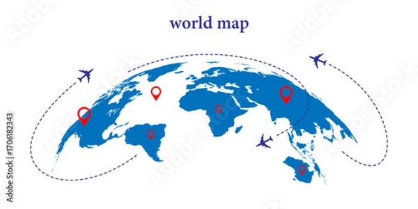 Fototapeta World map. Blue modern vector map. Silhouette map