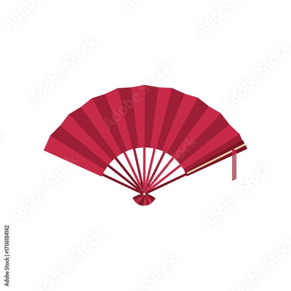 Fototapeta Elegant red fan with intricate design, symbolizing culture and tradition, isolated on white