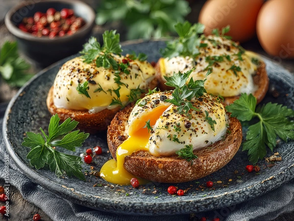 Obraz classic eggs benedict with poached eggs