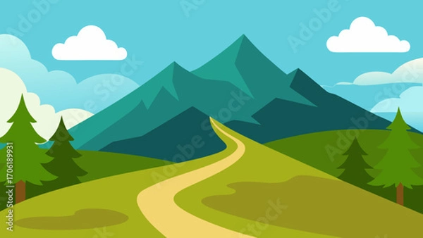 Fototapeta A beautiful summer mountain landscape with a green valley and clouds in the sky