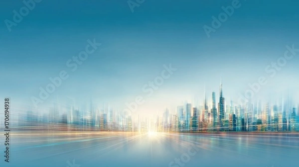 Fototapeta Futuristic Cityscape with Motion Blur (Wide View)