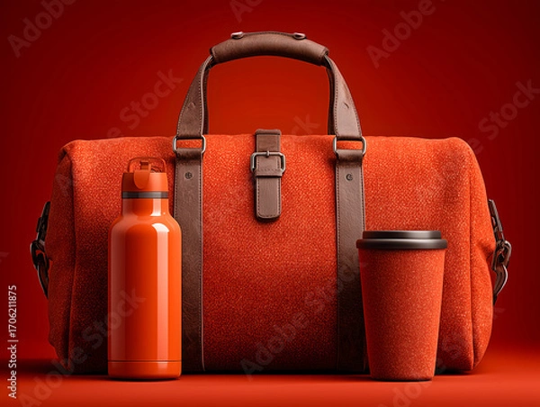 Obraz red suitcase on red background