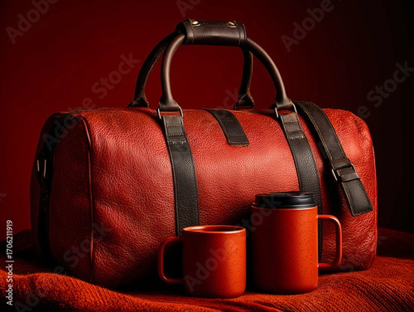 Obraz red suitcase on red background