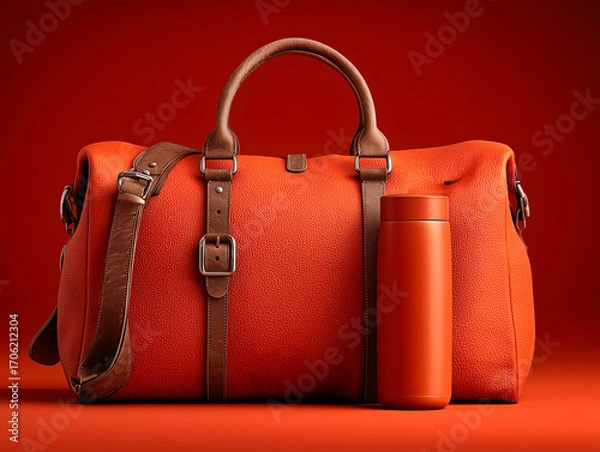 Obraz red leather bag on red background