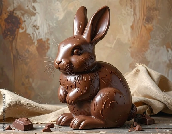 Fototapeta Chocolate Easter bunny on a rustic background