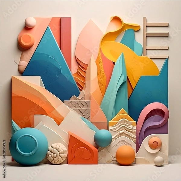 Obraz Abstract 3D shapes, layered landscape