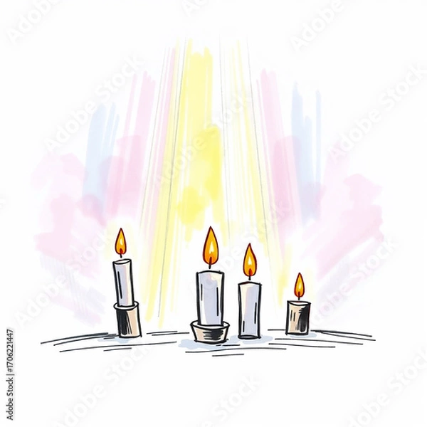 Fototapeta All Saints Day Template for Social Media - November 1st Celebration with Candles and Flowers
