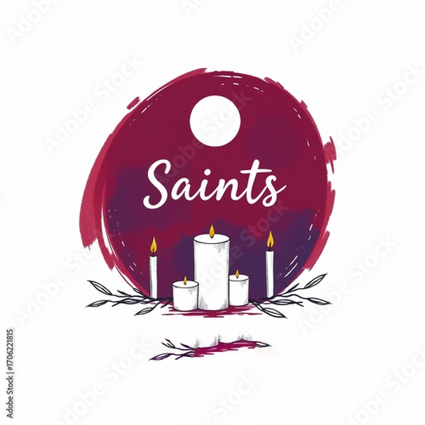 Fototapeta All Saints Day Template for Social Media - November 1st Celebration with Candles and Flowers